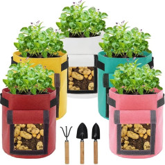 Упаковка из 5 10 галлоновых мешков для картофеля, разноцветные мешки для выращивания с ручками, горшки для садовых растений с окном для сбор