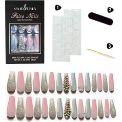 Гроб Ногтей Советы, Красивый Хром Блеск Ногтей Дизайн Искусства Длинные Полное Покрытие Балерина Акриловые Ложные Ногти Кристалл Девушки 