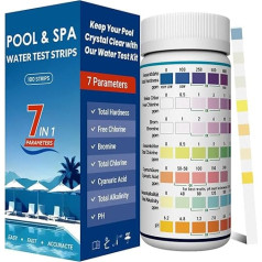 Fast Pool Test Strips 7-in-1 100 Pieces Accurate Pool Water Tester Test Strips for pH and Chlorine, Hardness, Cyanuric Acid, Bromine, Total Alkalinity, for Pool Accessories for Swimming Pools