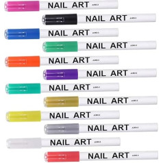 12st Nagelkunststift Maniküre-werkzeug Nagellackmarker Gel-nagellack Nagelkunstwerkzeuge Punktierungswerkzeuge Polnischer Stift Nagelkunst-malstift Nagellinie Pinsel Plastik