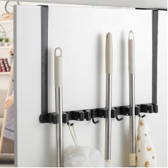 Besenmopphalter für die Tür, mit 5 Regalen und 4 Haken, Mopp- und Besenaufbewahrung, Edelstahl, Mopphalter, Allzweckbesen, Wandmontage, Gartenwerkzeug-Organizer für Zuhause, Badezimmer, Küche, Garten