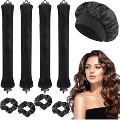 4 Stück Heatless Lockenwickler, über Nacht hitzelose Locken, hitzelose Lockenstab Lockenwickler für langes Haar, weiches Satin, schlafendes Lockenwickler-Set für DIY-Haarstyling-Werkzeuge