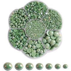 DBDJWHJ 1500 Stück runde Box-Packung Größen mischen ABS-Imitation AB-Farben Perlen halbrunde Flatback-Perlen für DIY-Handwerk Nail Art Decorative-A27 Olivine AB