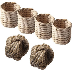 6pcs Круглое плетеное кольцо для салфеток ручной работы, натуральный держатель кольца для салфеток из кукурузной скорлупы и травы гиацинта, 