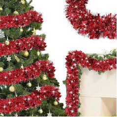 4 Pack Total 28 ft Lensel Garlands Christmas Tree Decorations, Thick Metallic Streamer Christmas Garland Holiday Christmas Decorations Home Indoor Outdoor Party Supplies, Red