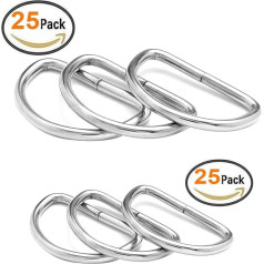 BlueXP Пакет из 50 металлических D-колец пряжки D-кольца 20 мм и 25 мм полукруглые кольца никелированные петли кольцо для шитья сумки или кошелька 