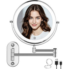 Настенное зеркало для макияжа с подсветкой, 1X/10X увеличение, настенное зеркало для ванной комнаты и отеля, с подсветкой, 3 цвета света, 360° вр