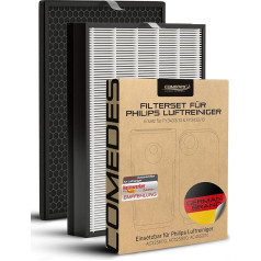Комплект сменных фильтров, совместимых с воздухоочистителями Philips AC3256/10, AC3259/10 и AC4550/10, HEPA-фильтр и фильтр с активированным углем, может испо
