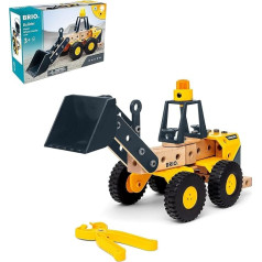 BRIO Builder 34598 Volvo Front Loader - прочный строительный автомобиль с подвижной погрузочной лопатой, шарнирным рулевым управлением и световым модулем -