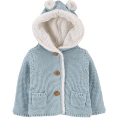 Carter's Unisex Baby Boys and Baby Girls Button Front Hooded Sherpa Lined Cardigan Jacket (Blue, 18 Months), синий