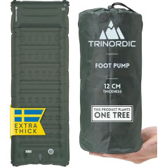 Толстый надувной коврик TRINORDIC - 12 см, очень толстый и широкий, с ножным насосом и подушкой - легкая кемпинговая кровать для походов и велопут