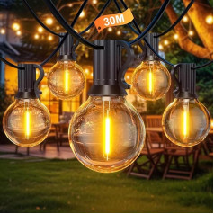 BokiHuk Fairy Lights Outdoor Power, 30 м 50 + 2 лампочки G40, светодиодные фонари, 24 В водонепроницаемые фонари, расширяемые на открытом воздухе для вечеринок, с