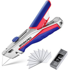 WORKPRO Универсальный безопасный нож Нож для резки картона Нож для резки ковра Нож с резиновой ручкой и хранилищем лезвий Включает 15 сменных л