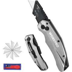 Складной ковровый нож WORKPRO, тяжелый нож из металла, быстрая смена лезвий, быстрое открытие, блокировка по оси и надежная фиксация, 10 дополни