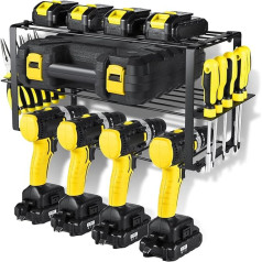 Lomoky Power Tool Organiser Garage Tool Organiser and Storage, Wall Mount Drill Holder with 6 Hooks, Removable Design Garage Tool Utility Racks, Gift for Father's Day