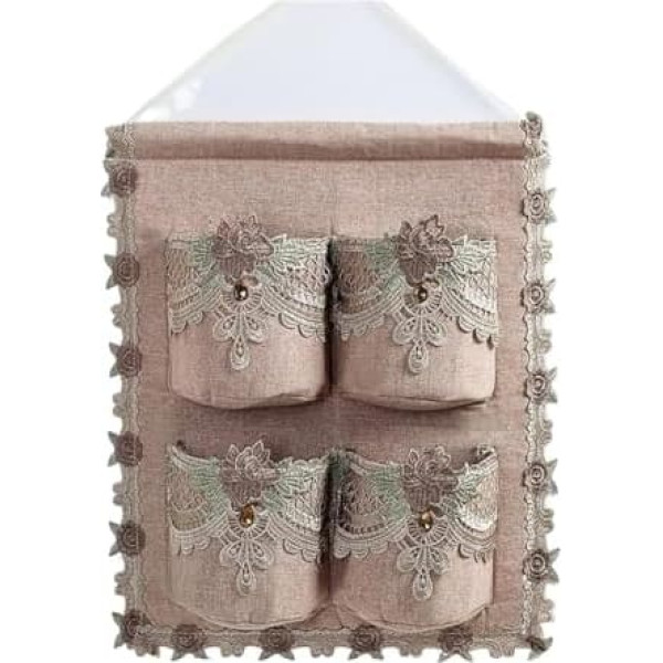 Hängende Aufbewahrungstasche, Aufbewahrungstasche for Aufhängen an der Wand for den Haushalt, Wanddekorationstasche mit Spitzenstoff, Schranktür-Aufhänge-Organizer mit 4 Taschen, 3 Farben (Beige)