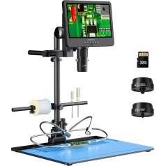 LINKMICRO LM249MS Max 3 Lens 10.1 Inch HDMI Digital Microscope with Soldering Station, 2000X Electronic Microscope for Adults [61.0 cm Boom Arm Stand], UHD 2160P Videos for PCB Repair, Windows