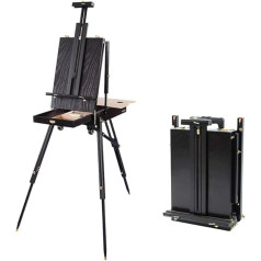 Verstellbare Reisestaffelei aus Buchenholz mit Rollschublade - ideal für Künstler zum Skizzieren und Malen - Höhe 82-185 cm, tragbar und leicht (schwarz)