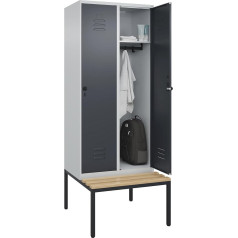 C + P Möbelsysteme C+P | Spind Classic Plus Sitzbank | 2 Abteile | lichtgrau/grau | B 800 mm | Sicherheits-Drehriegel | untergebaut | Buche-Hartholz