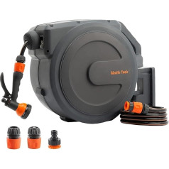 Giraffe Tools Автоматическая катушка для шланга 25 м + 2 м, настенная катушка для садового шланга, поворачивающаяся на 180°, с несколькими душами и со