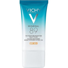 Vichy Minéral 89, 72h Moisture Boost and UV Fluid with SPF 50+, защита от солнца и гиалуроновый крем, с витамином B3 и скваланом, для интенсивного увлажнения и сияния ко