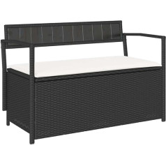 vidaXL Садовая скамейка с местом для хранения и подушкой, черный поли-ротанг, садовая скамейка, парковая скамейка, скамейка на открытом воздух