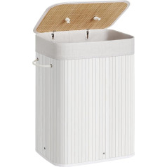 SONGMICS Корзина для белья с крышкой, 72 литра, бамбуковая корзина для белья, складной мешок для белья, съемный, машинная стирка, с ручками, для пр