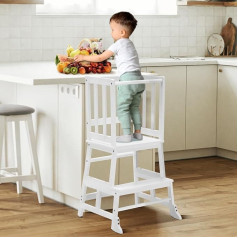 COSYLAND Обучающая башня с 18 месяцев - обучающий стул для детей из бамбука - с защитой от опрокидывания, нескользящими ковриками, 2 ступенями и п