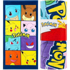 Детские пляжные полотенца Pokemon, 70 x 140 см, быстросохнущее полотенце, 100% хлопок, Пикачу Бисасам, Эволи, идеально подходит для купания, пляжа, по