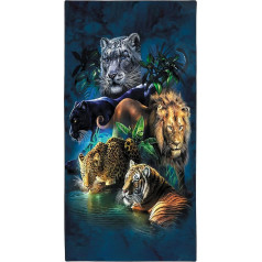 Zomer Пляжное полотенце большое 90 x 180 см из быстросохнущей микрофибры с принтом льва, тигра и леопарда