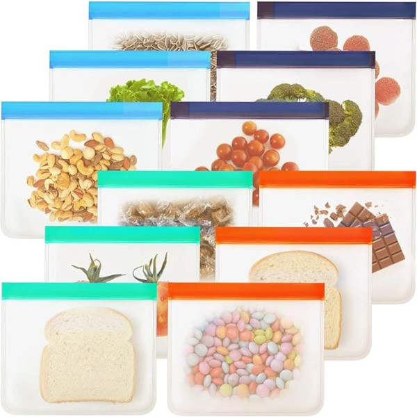 Многоразовые мешки для хранения продуктов, герметичные многоразовые очень толстые многоразовые силиконовые мешки для закусок, сэндвичей,