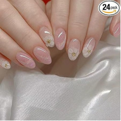 24 штуки коротких овальных глиттерных розовых стиков на ногтях - цветочный узор, полное покрытие для женщин и девочек - съемные аксессуары д