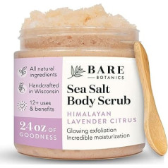 Bare Botanics Bergamot Mint Body Scrub 24 oz | Made in Madison, WI | All Natural Sea Salt Exfoliator w/Skin Loving Moisturisers | Vegan & Cruelty Free | Gift Ready Packaging w/ Cute Wooden Spoon