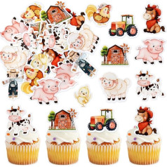 Blumomon Pack of 45 Farm Animals Cupcake Toppers Cow Sheep Pig Chicken Edible Cake Decorations Barn Farm Animals Cake Decorations for Children's Birthday Party