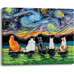 Piy картина стены, звездная ночь холст искусство плакат, котенок холст картина, ночное небо холст картина, легко повесить для банкетов, общеж