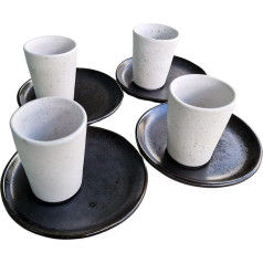 PintoCer Набор из 4 каменных чашек для эспрессо без ручки, белый/черный