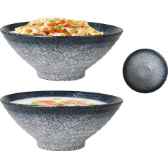 2 x 1200 мл Набор керамической посуды, большие миски для рамена, миски для салата, миски для супа, десерта, крупы, макарон, каши, синий (20 x 8 см), по