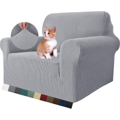 MAXIJIN Super Stretch Chair Covers for Living Room, 1 Piece Universal Chair Cover with Armrests, Jacquard Spandex Chair Protection, Dogs, Pet Friendly, Sofa, Couch, Armchair Cover (1 Seater, Silver