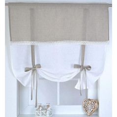 Kutti Venezia Римская штора 100% лен белый натуральный загородный дом бордюр банты романтический (100 x 100 см, белый)