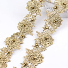URROMA 5 Ярдов Золото Кружева Отделка Цветок Вышитые Кружева Лента Винтаж Край Ткань Аппликация для Костюм Шитье DIY Абажур Свадебные Украшени