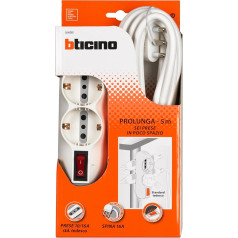 BTICINO Mehrfachsteckdosenleiste Slot 3696DB5, Mehrfachsteckdose mit 6 Steckplätzen, 2 Schuko-Steckdosen, Deutscher Standard, 4 zweiwertige Steckdosen 10/16 A, Mehrfachsteckdose mit Schalter, großer