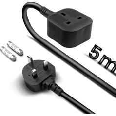 Einzelstecker-Verlängerungskabel, 5 м, 1-Gang-Steckdose, Überspannungsschutz mit 2 Ersatzsicherungen, 13 A, 3 кВт, 230 В, für den Außenbereich, Garten, Schwarz