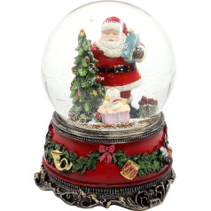 Большой снежный шар, Санта Клаус с собакой и подарками, со звуком, на искусно украшенном основании, размеры (Д х Ш х В): 10 х 10 х 14 см, диаметр ша