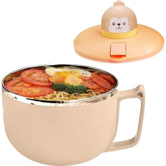 Tuzsocr Ramen Bowl with Lid, Large 1200 ml Instant Noodle Bowl with Timer Switch, 304 Stainless Steel Instant Bowl for Pasta, Bento Lunch (Monkey)