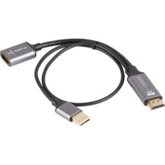 Переходник hdmi(m)-displayport(f)4k на кабеле 20см серебристый