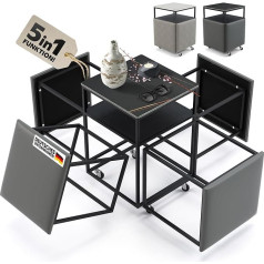 Heimtrend 4 табурета с боковым столиком - экономия пространства [5 в 1 куб антрацит/черный] Кофейный столик, стол для гостиной, табурет - для больше