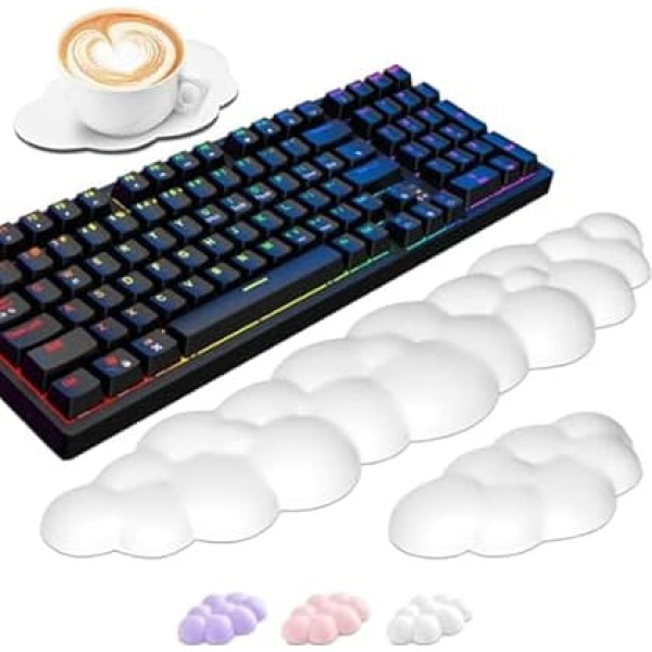 ZIBLY 3 Pack Cloud Wrist Rest, Keyboard, Ergonomic Memory Foam Keyboard, Wrist Rest with Mouse Pad, Wrist Support and Cup Pad, Ideal for PC, Gaming, Office and Typing