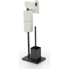 YUET Edelstahl Klopapierhalter mit Klobürste mit WC Bürste, Garnitur mit Freistehender Toilettenpapierhalter und Toilettenbürste, Klorollenhalter Stehend (Schwarz)