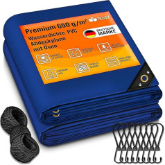 tillvex® Брезент с люверсами + 10 х эластичных лент и 15 м веревки, Ткань брезент 650 г/м² водонепроницаемая и устойчивая к разрывам, премиум ПВХ бр