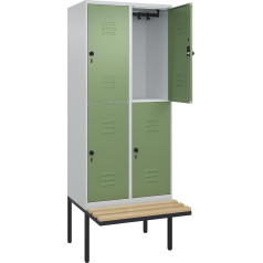 C+P | Doppelstock-Spind Classic Plus Sitzbank | 2 Abteile | lichtgrau/resedagrün | B 800 mm | Sicherheits-Drehriegel | auskragend | Buche-Hartholz